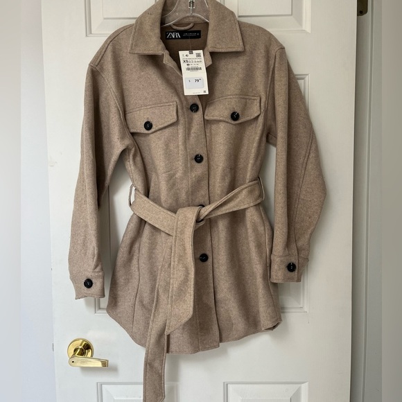 NWT ZARA Oversized Utility Shacket Chore Coat XS with Belt - Picture 7 of 16